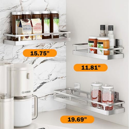 2PCS Kitchen Spice Rack, SUS304 Stainless steel Wall Mount Storage Rack, Seasoning Container, 19.7Inch Spice Organizer, Kitchen Seasoning Hanging Rack, Bathroom Shelf for Storing Toiletries - size: 19.7Inch 2PC