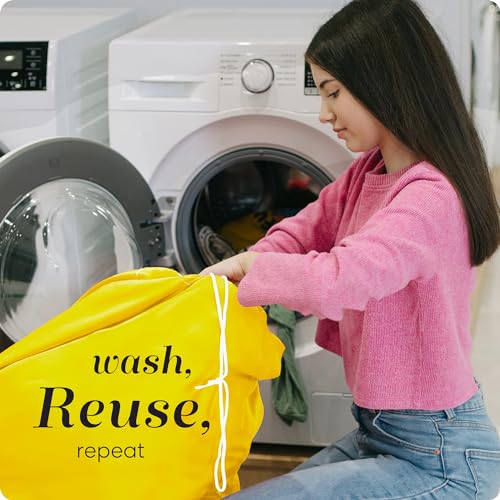 Nylon Laundry Bag - Locking Drawstring Closure and Machine Washable. These Bags will Fit a Laundry Basket or Hamper and Strong Enough to Carry up to Three Loads of Clothes. (Yellow) - color: Yellow, size: 22" x 32"