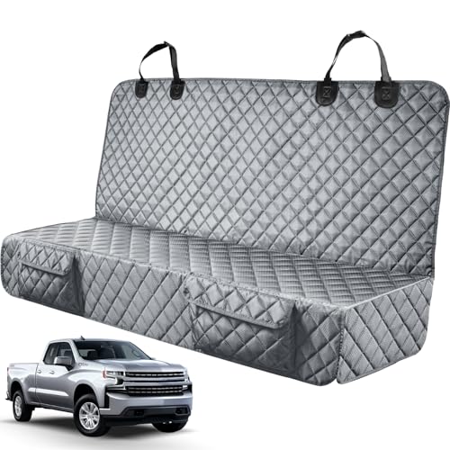 PETICON Dog Car Seat Covers for Truck Ford F150/Chevrolet Silverado 1500/Ram 1500/GMC Sierra 1500, Waterproof Pet Back Seat Cover for Trucks, Scratchproof Nonslip Durable Rear Seat Cover for Dogs - color: gray - 60'W, size: L - 60"W