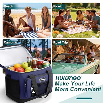 Hulongo Insulated Foldable Collapsible Cooler Bag Soft Sided Cooler for Picnic, Camping, Grocery Shopping, Beach, 30L - color: dark blue