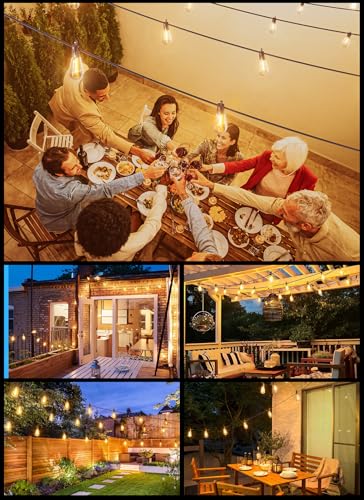 Brightown 75FT Solar String Lights Outdoor Waterproof with Remote, 35+1 LED Shatterproof Bulbs, Dimmable & Timable, 3 Light Modes - Commercial Grade Patio Lights for Garden Backyard Party Decor - size: 75FT(35 Sockets)