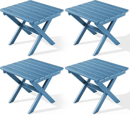 SERWALL Folding Outdoor Side Table Set of 4, Small Adirondack Side Table, Navy - color: Navy, size: Foldable 4-pack