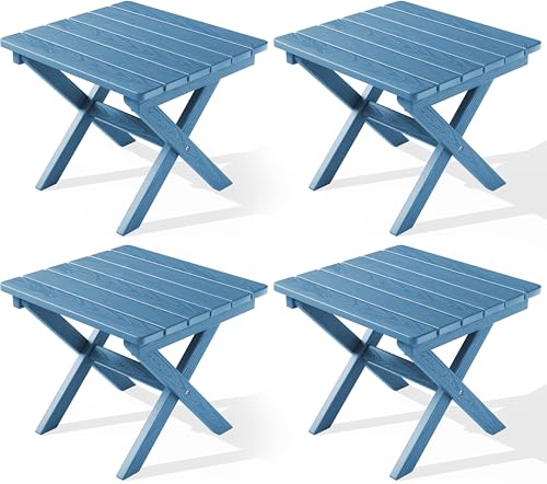 SERWALL Folding Outdoor Side Table Set of 4, Small Adirondack Side Table, Navy - color: Navy, size: Foldable 4-pack
