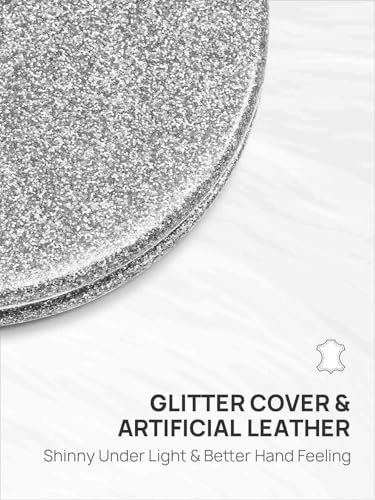 OMIRO 1X/10X Magnifying Compact Mirror with PU Leather, Ultra-Portable for Purses and Travel, Round Silver - color: Silver
