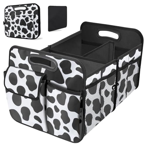 Trunk Organizer for Car, 72L Collapsible Waterproof Car Organizers and Storage, Car Accessories for Women and Men, Multi-Compartment Storage Organizer for SUV, Cow Print - color: Cow print, size: Large