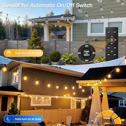 50FT Outdoor String Lights with Remote, 25 + 2 Spare G40 LED Bulbs Plug in Connectable Dimmable Patio Lights, Waterproof Hanging Lights for Patio Porch Garage Cafe - style: 50FT-G40(Remote+Dimmer)