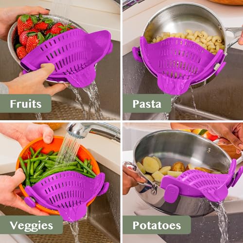 Kitchen Gizmo Snap N Strain Pot and Pasta Strainer - Strainers and Colanders - Adjustable Silicone Clip On Strainer for Pots, Pans, and Bowls - Kitchen Colander - Purple - color: Purple
