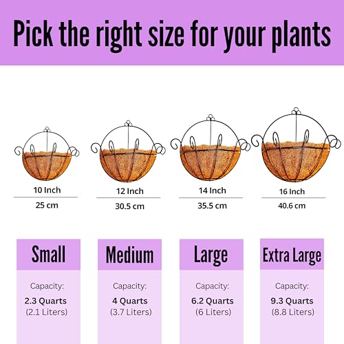 Shoplala Wall Planters Outdoor Plants (10 Inch, 6 Pack) Balcony Planters Railing Hanging Fence Planter Over Railing with Coco Liner, Wall Mounted Flower Basket Black Metal Wire Deck Porch Patio Garden - size: 10" (25cm) x 6 Pack