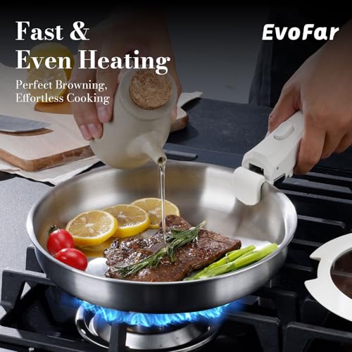 14 pcs Stainless Steel Cookware Set, Detachable Pots and Pans Set with Removable Handle, Non Toxic Space Saving RV Camping Cookware Set, Induction Cookware, Dishwasher & Oven Safe - size: 14 Pcs Sliver