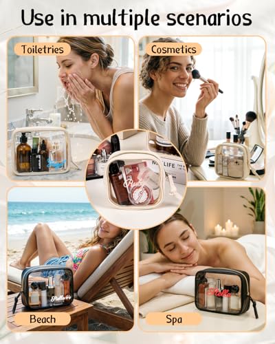 Personalized Clear Makeup Bag For Women Men, Toiletry Pouch with Zipper Reinforced Seams, Custom Travel Water Resistant Storage Car Organizer(S/M/L)