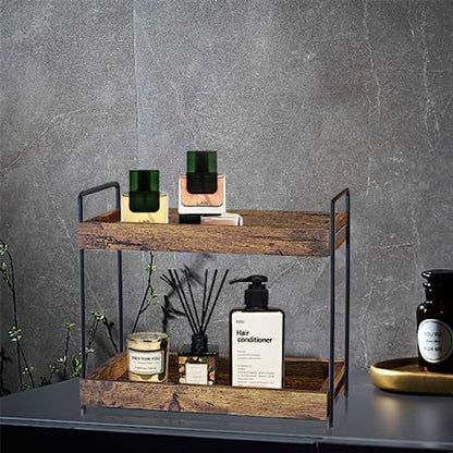 mahueeol 2 Tier Wood Counter Organizer | Bathroom Vanity Use, Kitchen Use - style: Rustic