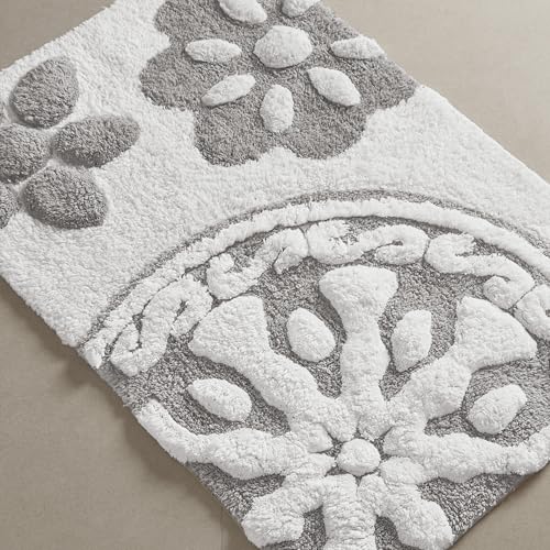 Madison Park Casablanca 100% Cotton Tufted Bathroom Rugs Luxurious Plush Medallion Floral Pattern Bath Mat Absorbent, Quick Dry, Spa Design Shower Room Décor, Rectangle 20" x 30", Grey - color: Grey, size: 1'8" x 2'6" (Rectangular)