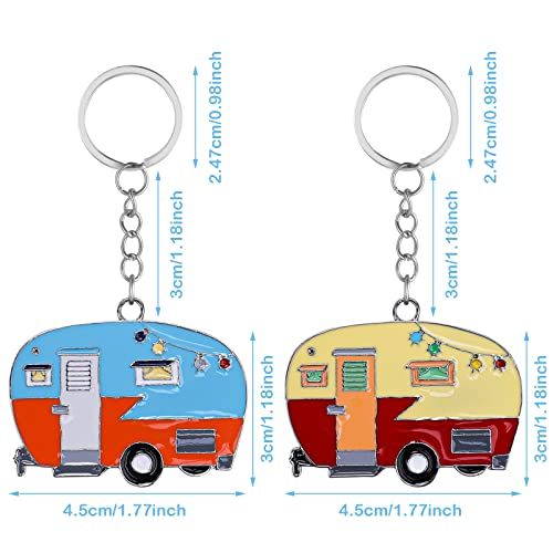 Thinp 2 Pieces Camper Keychain, RV Camper Keyring Accessories for Travel Trailers Enameled Metal Retro Camping Car Keychain - color: Blue+brown