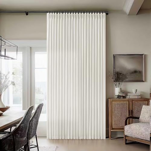 Extra Wide Linen Pleated Curtains 84 Inches Long 70 Inch Wide Patio Sliding Glass Door Curtains Light Filtering Semi Sheer Pinch Pleat Drapes Cream Ivory Boho 70 x 84 Curtain for Living Dining Room - color: Natural, size: 70"W x 84"L (Pack of 1)