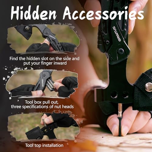 16 in 1 Multitool Survival Gear for Camping & Hiking, Multi Tool with Axe, Hammer, Pliers, Saw, Screwdrivers & Whistle, Camping Accessories and Gifts for Men Dad Husband - color: Black