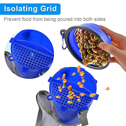Dog Travel Water Bottle Collapsible Bowls, 2 in 1 Pet Food Container with Collapse Bowls, Outdoor Portable Water Bowls for Walking, Traveling, Camping and Hiking (Blue) - color: Blue