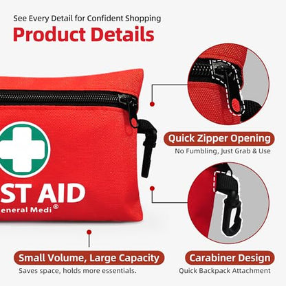 General Medi Mini First Aid Kit, 110 Piece Small First Aid Kit - Includes Emergency Foil Blanket, Scissors for Travel, Home, Office, Vehicle, Camping, Workplace & Outdoor (Red) - size: 110 Piece Set