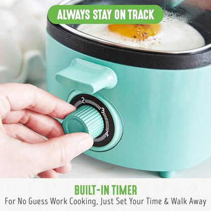 GreenLife 3-in-1 Breakfast Maker Station, Healthy Ceramic Nonstick Dual Griddles for Eggs Meat Sausage Bacon Pancakes and Breakfast Sandwiches, 2 Slice Toast Drawer, Easy-to-use Timer, Turquoise - color: Turquoise