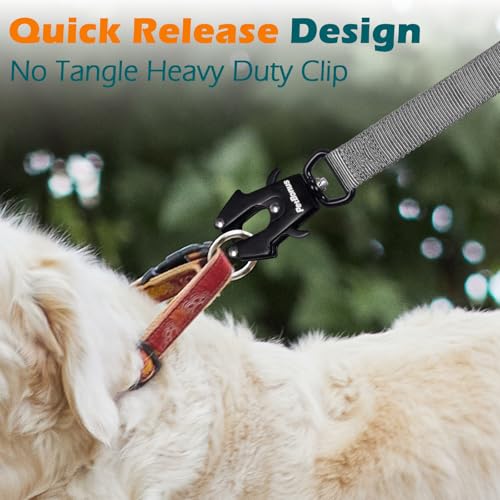 PetBonus Heavy Duty Tactical Dog Leash, 5 FT Bungee Shock Absorption Leash with 2 Padded Handles, Quick Release Metal Clip, Car Seatbelt, No Pull Training Lead for Large Medium Dogs（Grey） - color: Grey