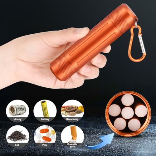 Airtight Stash Jar, Durable Smell Proof Aluminum Container, Portable Dual-Opening Storage Tube with Carabiner for Herbs, Spices, Valuables - Orange