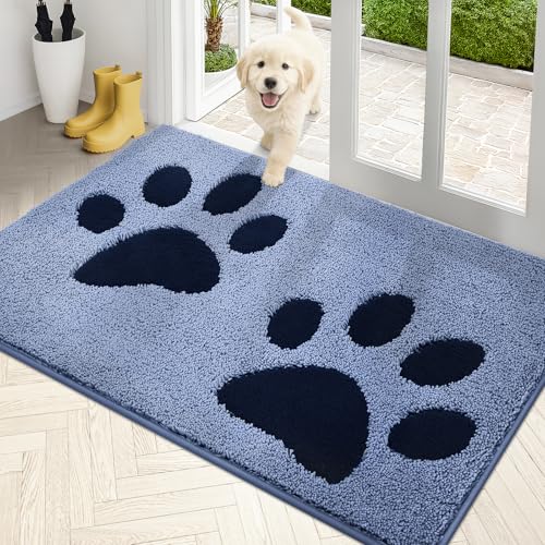 PURRUGS Dirt Trapping Door mat 33.5" x 59", Non-Skid/Slip Machine Washable Microfiber Entryway Rug, Dog Door Mat, Super Absorbent Welcome Mat for Muddy Wet Shoes and Paws, Light Blue - color: Light Blue, size: 33.5" X 59"
