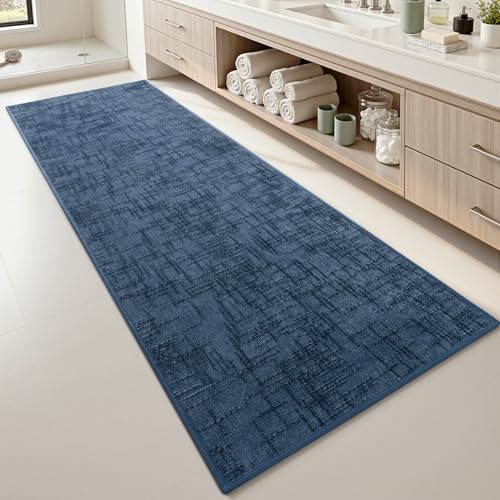 AMOAMI Bath Mat Non Slip Super Absorbent Quick Dry Bath Mats for Bathroom Floor Rubber Backing Washable Bathroom Rugs Modern Woven Jacquard Mat, Beside Tub Bath Rugs, 2' x 5', Blue - color: Blue, size: 2' x 5'