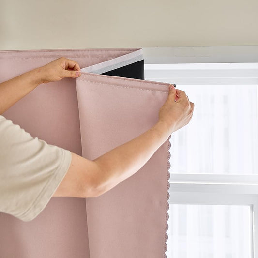 AJAZZ 100% Blackout Self Adhesive Curtains Small Window Short Temporary Black Out Curtains Easy to Install Used for Bedroom Kitchen Window Cover (Pink, 35" W x 54" L 1 Panel) - color: Pink/ Thickened, size: 35"W x 54"L (Pack of 1)