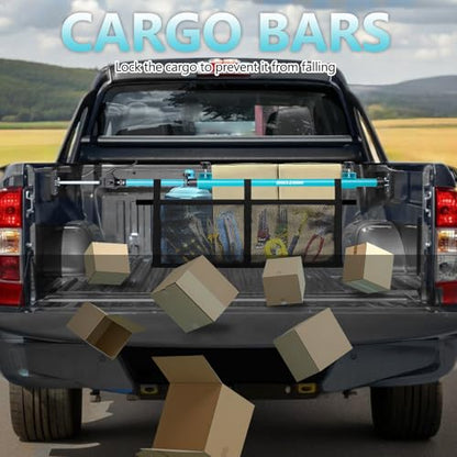 Adjustable Cargo Bar, Truck Bed Divider from 40 to 78.7 in with 200LB Bearing Capacity, Cargo Bar for Pickup, Truck Bed Organizer Cargo Bars for SUV, Trailer, Van, Come with 2 Divider, 1 Cargo Net - size: 40-78.7 inches blue