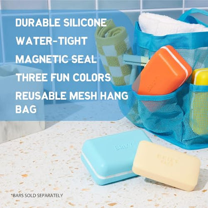 BRIXY Beauty Bar Travel Case Set – 3 Pack Soap Bar Travel Containers, Leakproof Portable Soap Holder, Durable Silicone, Magnetic Seal, TSA Friendly (Yellow, Blue, Orange) - color: Yellow, Blue, Orange