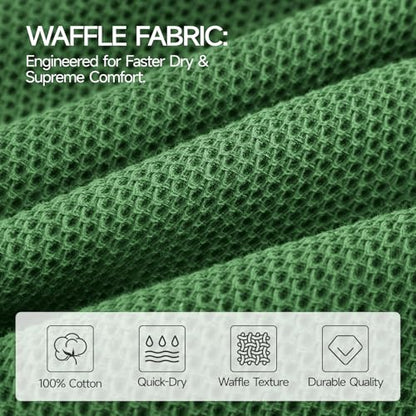 REDKISS 100% Cotton Waffle Weave Bath Towels 4 Piece - 27.5x55 Inches| Lightweight, Quick Dry & Highly Absorbent,Perfect for Spa, Gym, Travel, Guest Bathroom-Green - color: Green