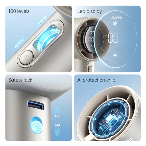 JISULIFE Portable Fan Pro 2026, 40Hrs Max Cooling Personal Handheld Fan with LED Display,Metal Shell,9600RPM Powerful,5000mAh battery,Travel Essentials Gifts for Women, Men-Light Brown - color: Light Brown