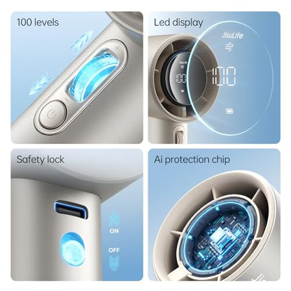 JISULIFE Portable Fan Pro 2026, 40Hrs Max Cooling Personal Handheld Fan with LED Display,Metal Shell,9600RPM Powerful,5000mAh battery,Travel Essentials Gifts for Women, Men-Light Brown - color: Light Brown