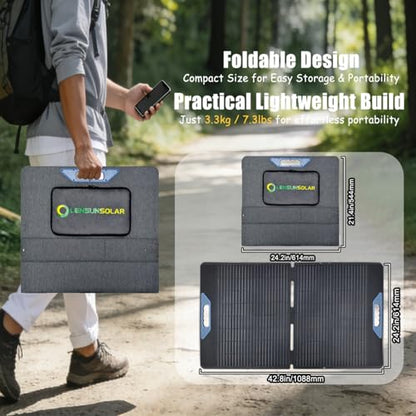 LENSUNSOLAR 100W Foldable Solar Panel Charger, 23.5% A+ Monocrystalline, IP67, MC4 Cable Included, for 12V Batteries Power Stations Camping Picnics Car Travel Boat Off Grid - size: 100W