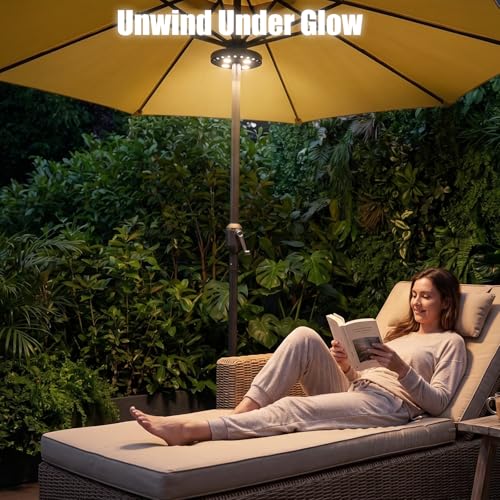 OYOCO Patio Umbrella Light 3 Brightness Modes Cordless,with 28 Cool White LEDs-4 * AA Battery Operated Umbrella Lights,Fits 1.15"-2" Umbrella Poles,for Patio Umbrellas,Camping Tents and Indoor Use