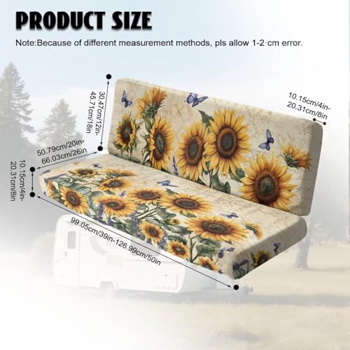 Butterfly Sunflower Pattern 2 Pack RV Dinette Cushion Covers Breathable Camper Cushion Slipcover Replacement Non-Slip Furniture Protector for RV Camper Car Bench - color: Butterfly Sunflower
