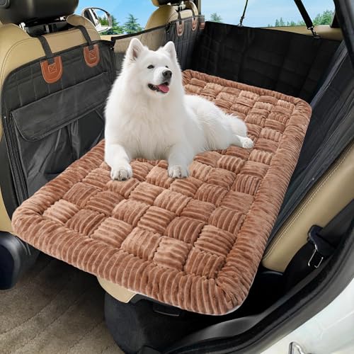 Dog Car Bed Mat, Non-Slip Backseat Extender Pet Blanket, Plaid Dog Bed for SUVs, Sedans & Trucks, Chew-Resistant Travel Pad for Dogs, Easy Clean & Scratch-Proof & Comfort (50"x24.6") Brown - color: Brown, size: For Cars/ SUV/ Small Truck (50"×24.6")