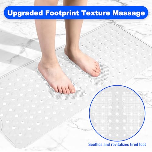 Silicone Bath Tub Mat Non Slip, 36"x16" Shower Foot Scrubber Mat with Drain Holes and Suction Cups, Upgraded Bathtub and Shower Mats, Machine Washable Bathtub Floor Liner Mats for Bathroom (Clear) - color: Clear
