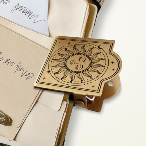 ANATTASOUL Travel Journal Clip Vintage Sun Metal Book Clips, Decorative Heavy Duty Journal Clips to Hold Journal Open for Notebook, Photo, Book, Paper, Bookmark, Office Kitchen Home DIY Use - style: Sun