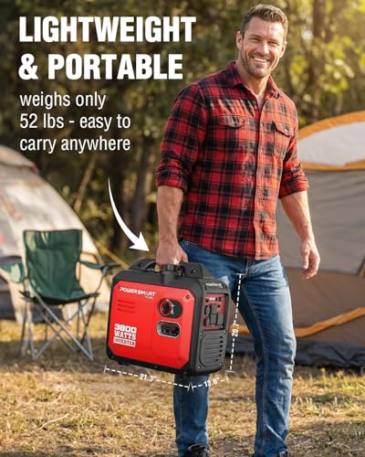PowerSmart 3800W Portable Inverter Generator, 59 dBA Super Quiet Gas Powered, 143cc 4-Stroke OHV, Parallel Ready, EPA Compliant for RV Camping, Tailgating and Home Emergency Backup
