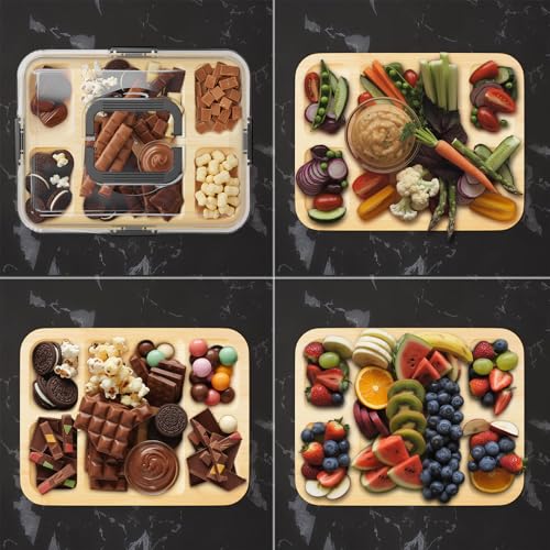 SpaceAid Charcuterie Board with Clear Lid, Portable Travel Cheese Cutting Boards for Picnic Accessories, Bamboo Serving Tray with Lids, House Warming Gifts, Black Handles, 5 Compartments - color: Black Handles, 5 Compartment