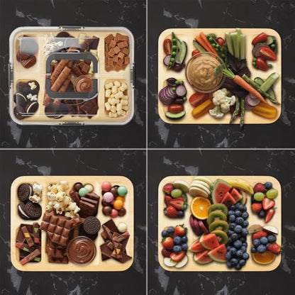 SpaceAid Charcuterie Board with Clear Lid, Portable Travel Cheese Cutting Boards for Picnic Accessories, Bamboo Serving Tray with Lids, House Warming Gifts, Black Handles, 5 Compartments - color: Black Handles, 5 Compartment