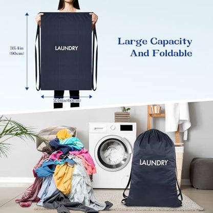 120L Heavy Duty Laundry Bag Backpack with Shoulder Straps, Waterproof Tear-Resistant Nylon Hamper Tote for Easy Carrying to Laundromat, College Dorms & Apartment Stairs - color: Navy Blue