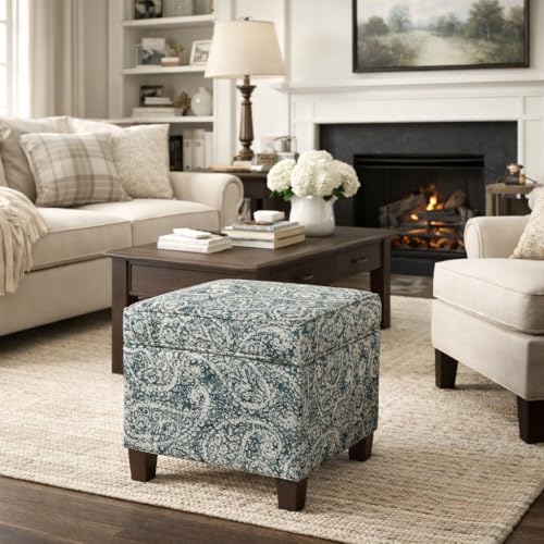 HomePop 18" Classic Square Storage Ottoman - Gray Paisley Blue - color: Gray and Navy