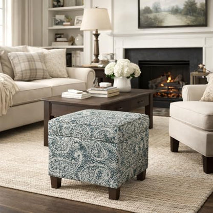 HomePop 18" Classic Square Storage Ottoman - Gray Paisley Blue - color: Gray and Navy