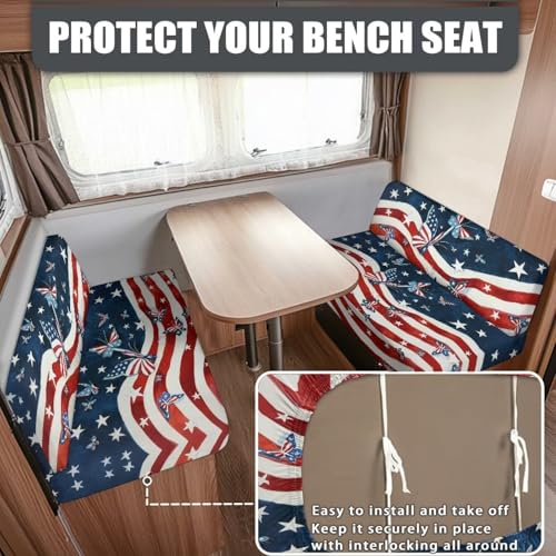American Flag Butterfly RV Dinette Cushion Covers, Stretch Camper Cushion Slipcovers for Travel Trailer Couch RV Booth Seat, Replacement Camper Sofa Chair Protector - color: American Flag Butterfly