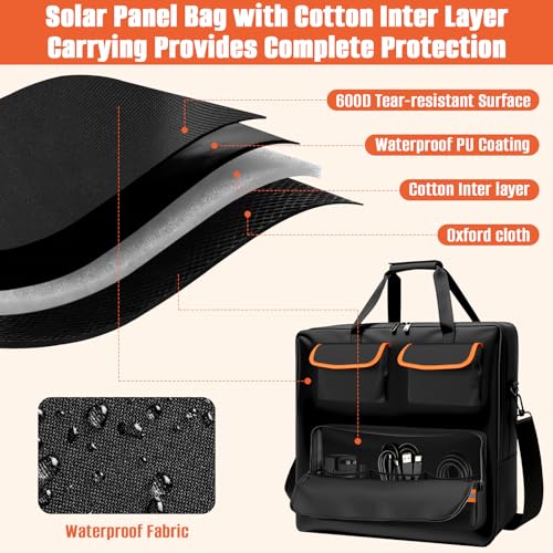 22"x4"x25" Solar Panel Travel Bag, 600D Waterproof Carrying Pocket Case, Solar Panel Storage Bag with Shoulder Strap Fit for Outdoor Camping Travel, Compatible with 100W /200W, with Shoulder Pads