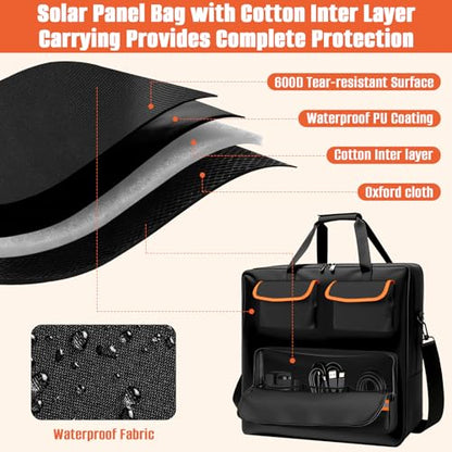 22"x4"x25" Solar Panel Travel Bag, 600D Waterproof Carrying Pocket Case, Solar Panel Storage Bag with Shoulder Strap Fit for Outdoor Camping Travel, Compatible with 100W /200W, with Shoulder Pads