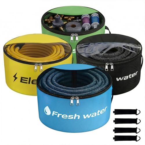 4 Pack RV Hose Bag Storage, Two-Way Zipper Closures and Visible Cover for RV Organization, Waterproof Utility Bag, 4 Colors for Sewer and Fresh Water Hoses, Electrical Cords, Camper Tools Accessorie - color: multicolor