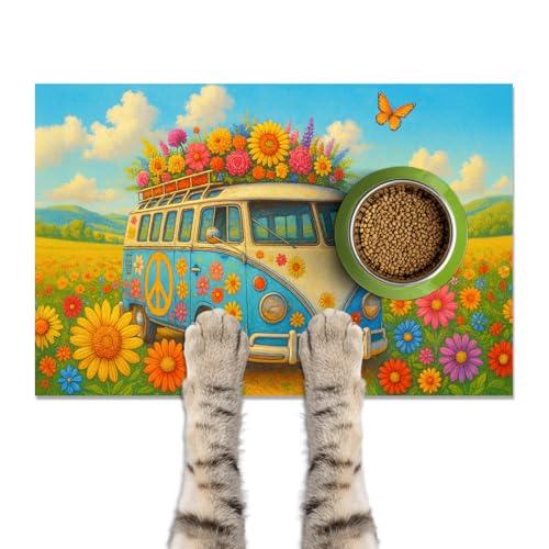 HOMETITUTE Cute Cat Feeding Mat 20" x 12", Non Slip Dog Cat Food Mat for Food and Water Bowls, Easy Clean Vibrant Decorative Pet Placemat for Pet Corners - color: colorful8
