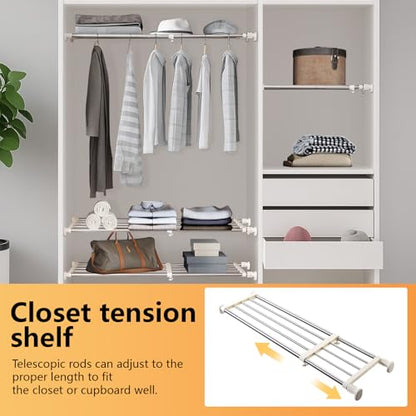 BAOYOUNI Adjustable Closet Tension Shelf Rod Expandable Clothes Hanging Rail Pole Dividers Wardrobe Space Saving Storage Organizer Ivory, 46.85-75 Inches - size: (46.85-75) IN